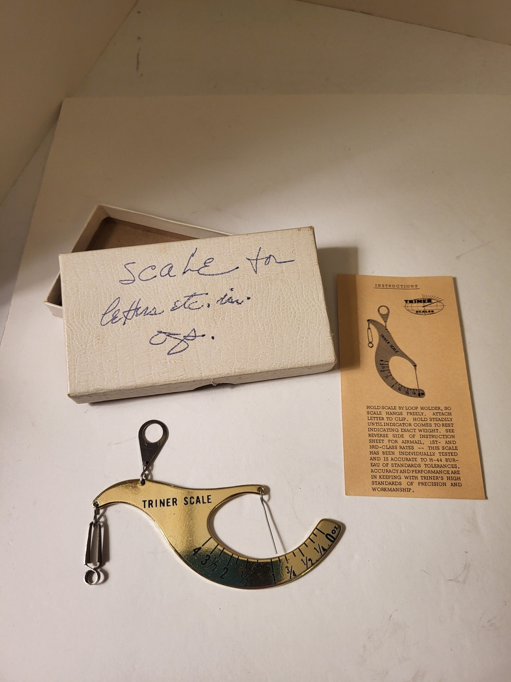 1963 Triner Brass  Postal Scale W/ Box And Instruction Card